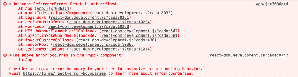 Img: Error thrown when React is not imported